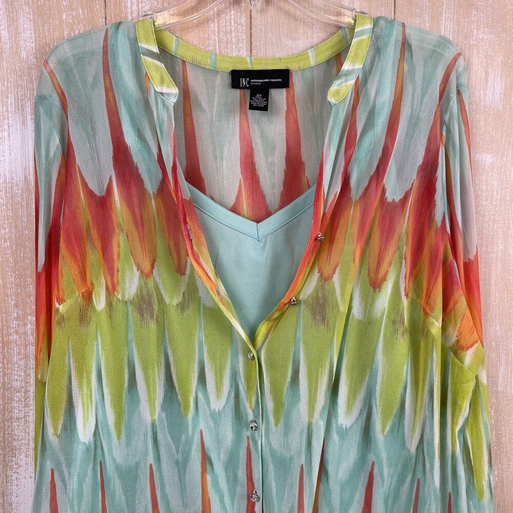 INC International Concepts Woman Multicolor Tie Dye Layered Blouse Top Size 2X